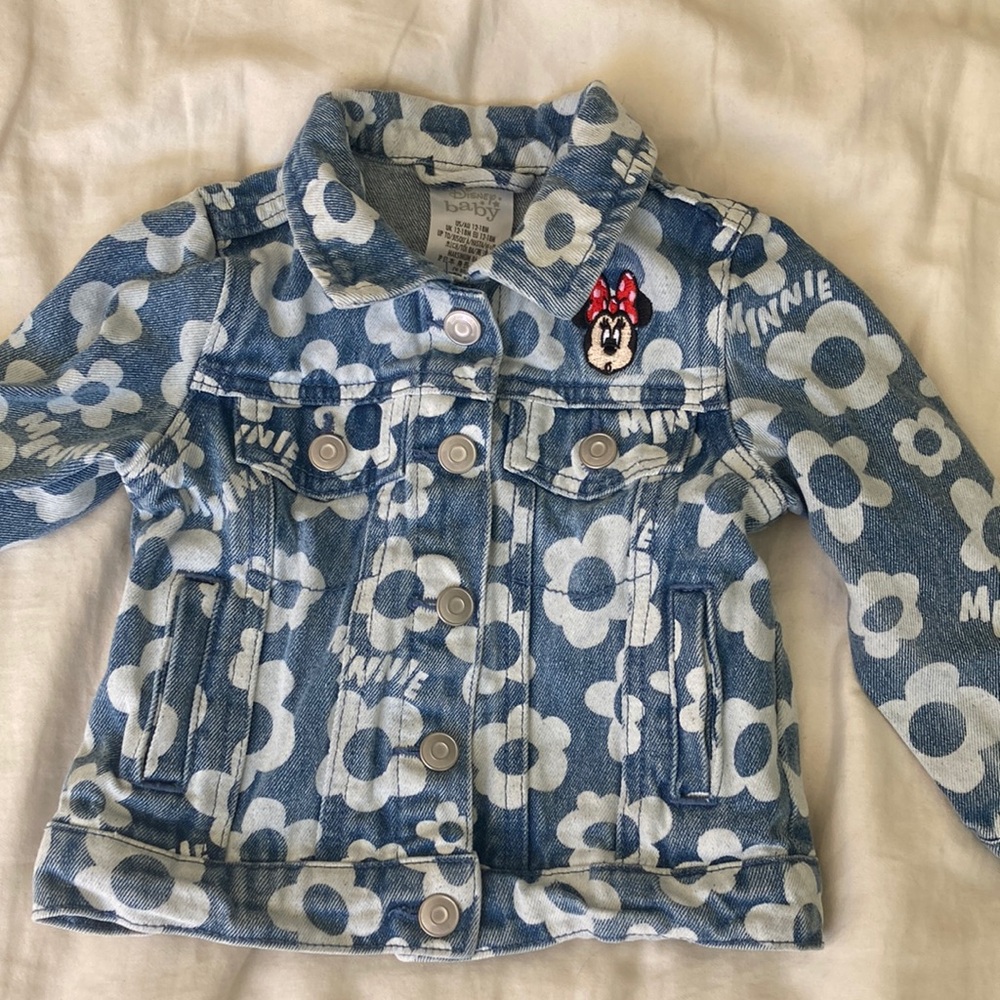 Disney Baby Mini Mouse Blue and White Jean Jacket with Flower Pattern